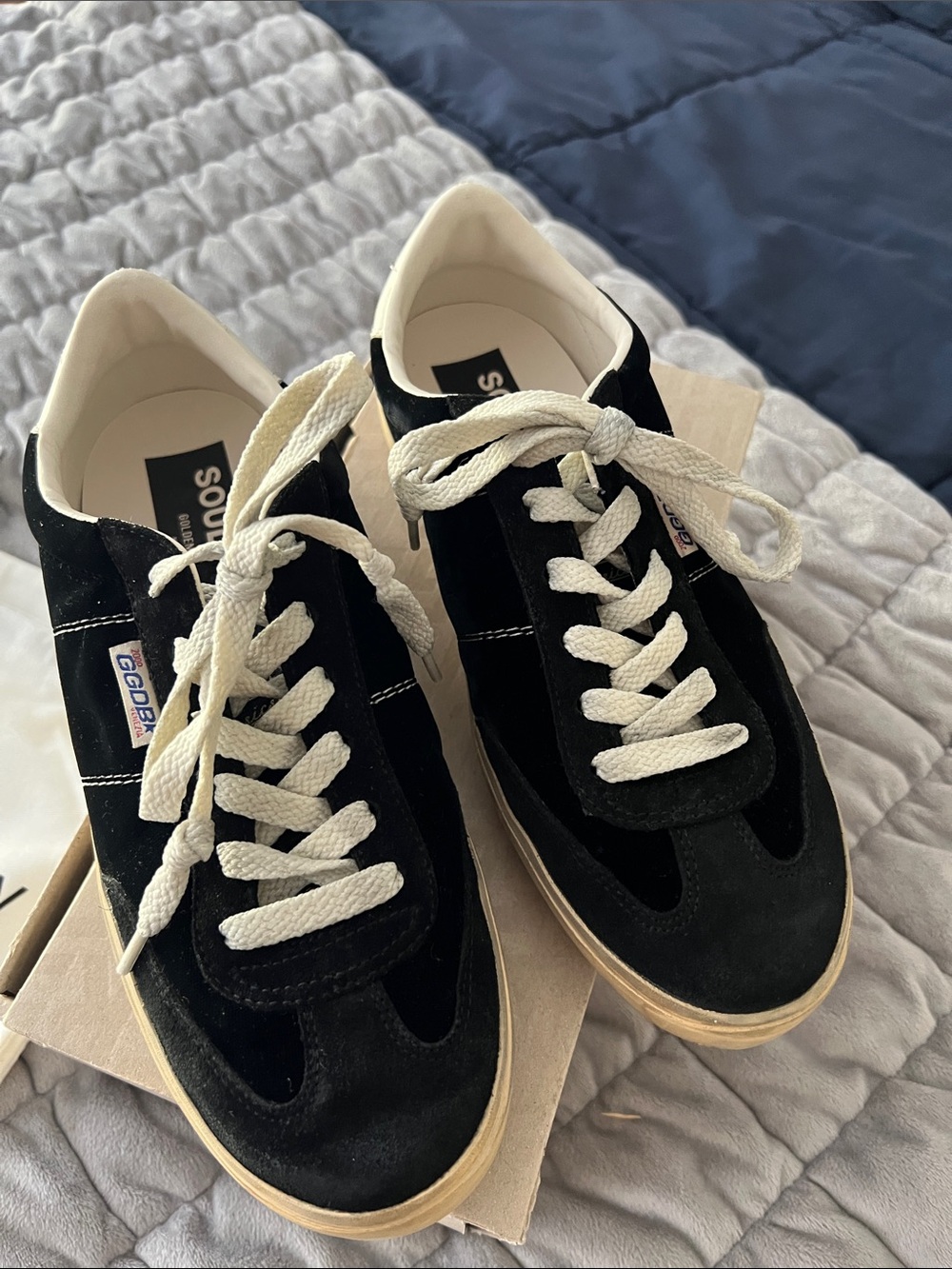 Golden Goose Soul Star Black Suede Low-Top Sneakers with Cream Laces